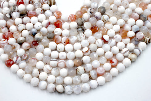 White Fire Agate Gemstone Beads, 8mm, Round
